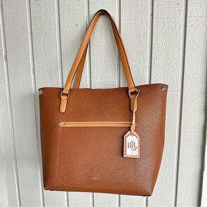 Ralph Lauren Large Brown Crosshatch Leather Tote